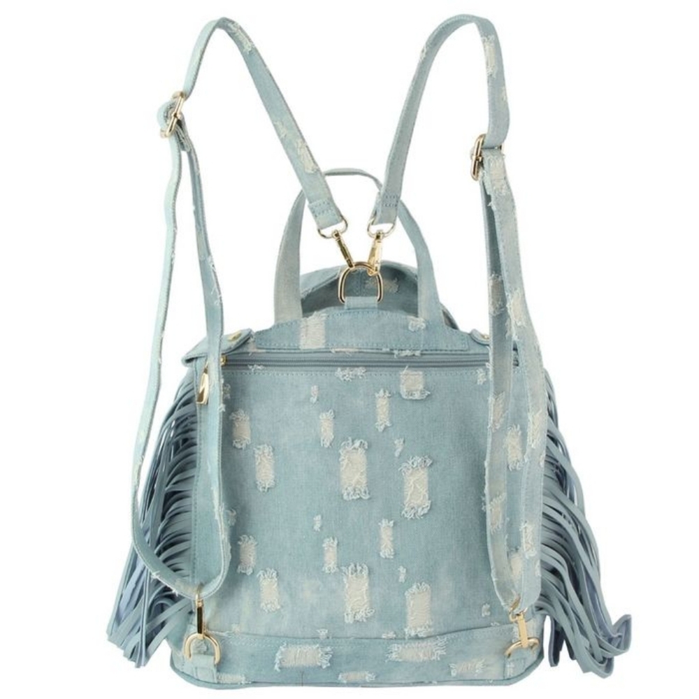 Moto Backpack Light Distressed Denim Handbag - Picture 4 of 4